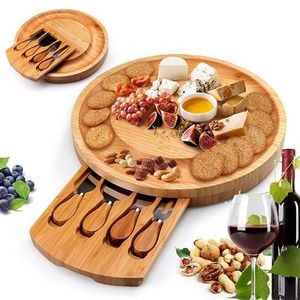 Round Bamboo Cheese Board with Slide Out Drawer & Knives