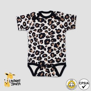 Baby Bodysuit Short Sleeves Leopard Print Premium 100% Cotton- Laughing Giraffe