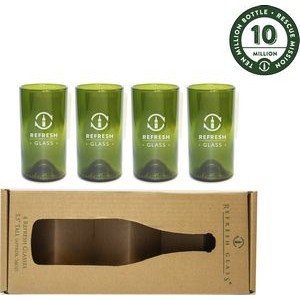 16oz Refresh Glass 4 Pack of green glasses made from rescued wine bottles