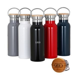 Vacuum Stainless Bottle with Wood Lid - 17 oz.