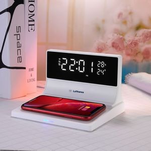 Qi Certified 15W Wireless Charger and LED Digital Clock with Alarm, Temperature and Calendar - Air